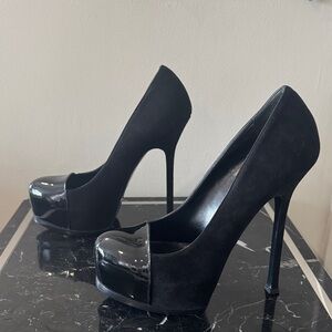 Yves Saint Laurent Black Tribtoo Black Platform Heels 40 fetish suede patent